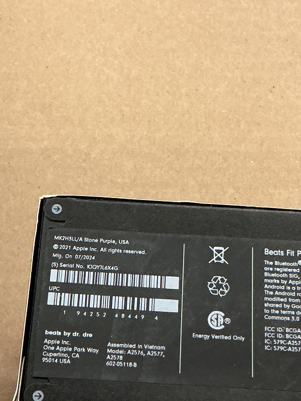 Photo 1 of FACTORY SEALED—  Beats Fit Pro (1st Gen) - True Wireless Noise Cancelling Earbuds - Active Noise Cancelling - Sweat Resistant Earphones, Compatible with Apple & Android, Class 1 Bluetooth® - Stone Purple