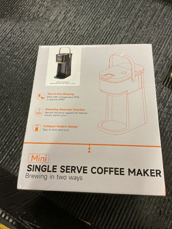 Photo 1 of Tastyle Single Serve One Cup Coffee Maker, for K Cups and Grounds, Mini Coffee Maker with Portable Handle, 6 to 12 Oz Brew Size, for Travel, Camping, Office, RV and Dorm, 120V, Black and Gold