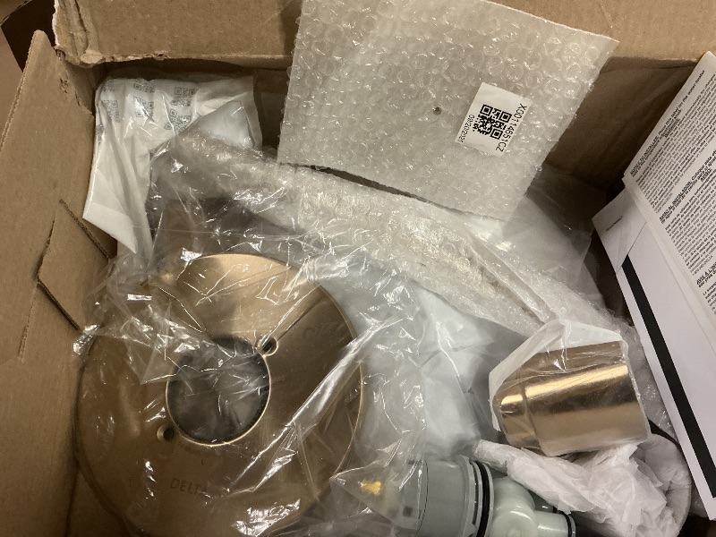 Photo 1 of Delta Modern 14 Series Round Rain Shower Faucet Set, Brushed Gold Shower Head and Handle Set, Valve Trim Kit, Champagne Bronze T14269-CZ-PP (Valve Not Included)