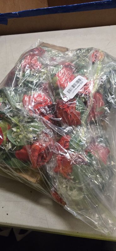 Photo 1 of Yunlly 12 Pcs Rose Candle Rings with Flameless Candles Sets, Artificial Flower Eucalyptus Wedding Centerpiece 3 Inch Pillar Candleholders Wreaths for Wedding Party Mother's Day (Red)