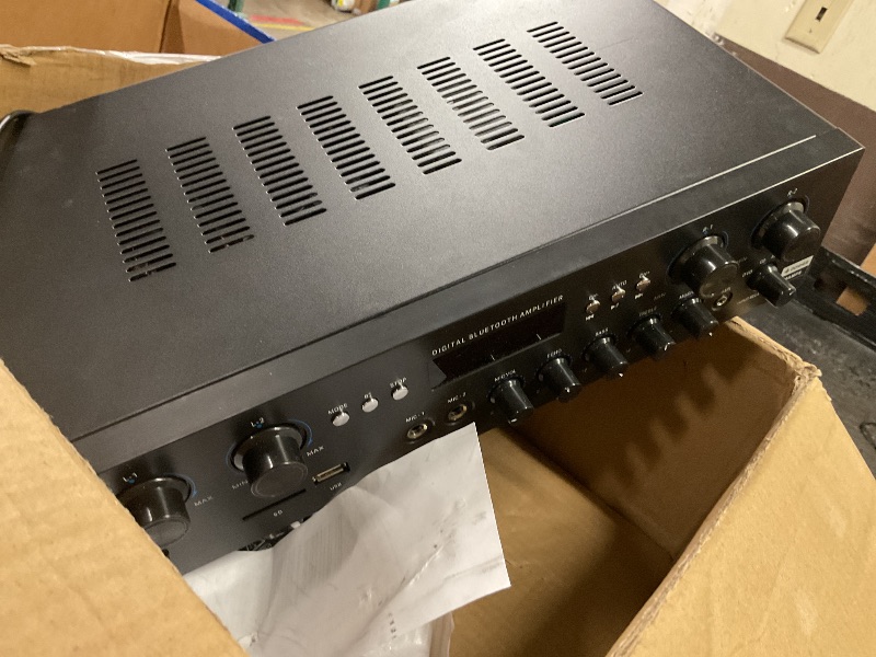 Photo 1 of Donner Bluetooth 5.0 Stereo Audio Amplifier Receiver, 4 Channel 440W Peak Power Home Theater Stereo Receiver with USB, SD, FM, 2 Mic in Echo, RCA, LED, Speaker Selector for Studio, Home - MAMP5