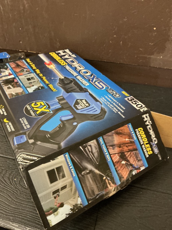 Photo 1 of **INCOMPLETE, USED** Ontel Turbo Jet HydroX5 Pro Portable Cordless Pressure Washer (21V 3000mAh Battery), 6-in-1 Nozzle, Dual Water Source, 16ft Detachable Hose