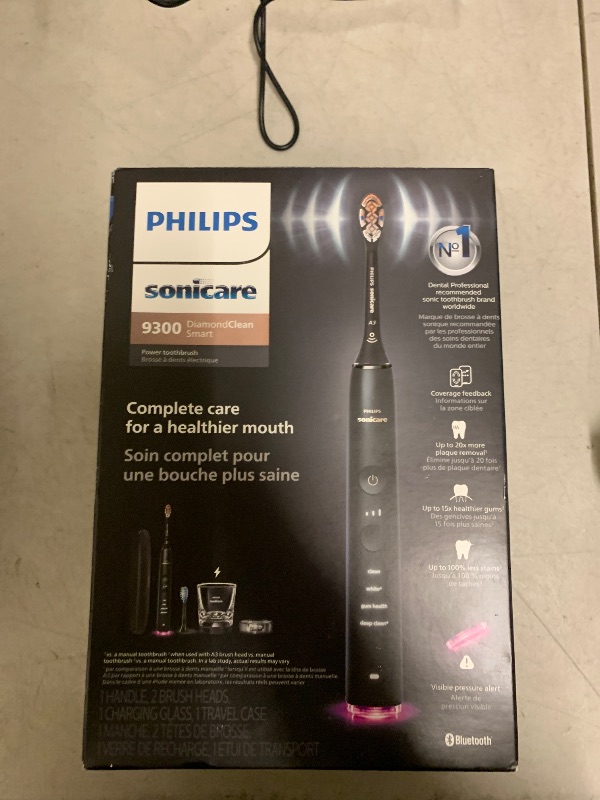 Photo 1 of Philips Sonicare DiamondClean Smart 9300 Electric Toothbrush - Sonic Toothbrush with App, Pressure Sensor, 12 Brushing Settings, Replacement Reminder, Travel Case, Black, Model HX9903/15