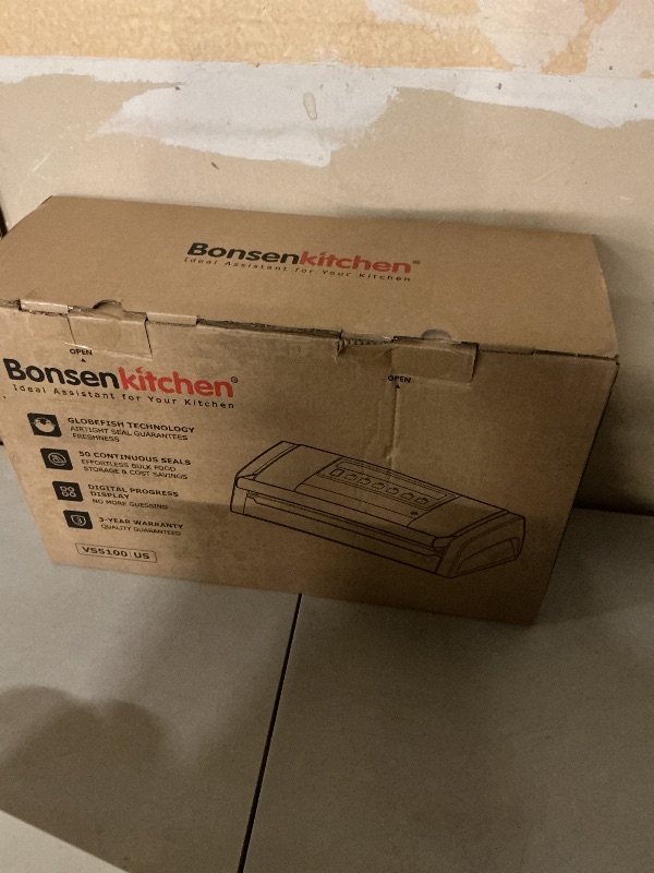 Photo 1 of Bonsenkitchen Vacuum Sealer for Food, Easy-Lock Handle Vacuum Sealer Machine with Bag Clip, Built-in Cutter and Bag Storage for Sous Vide and Meal Prep, 1 Roll Bag & 10 Pre-Cut Bags, Silver