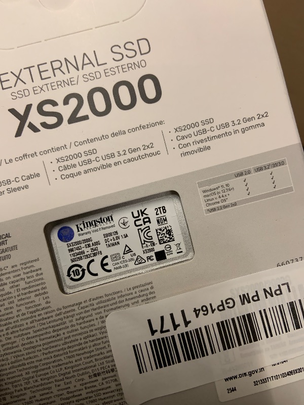 Photo 1 of Kingston XS2000 2TB High Performance Portable SSD with USB-C | Pocket-sized | USB 3.2 Gen 2x2 | External Solid State Drive | Up to 2000MB/s | SXS2000/2000G