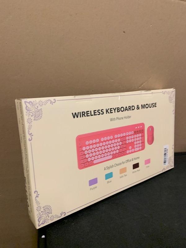 Photo 1 of Wireless Keyboard and Mouse Combo with Phone/Tablet Holder, Full-Size Typewriter Keyboard, Retro Round Keycaps, 3-Level DPI Mouse, 2.4GHz Cordless Connection for Windows/PC/Laptop (Lavender & Cream)