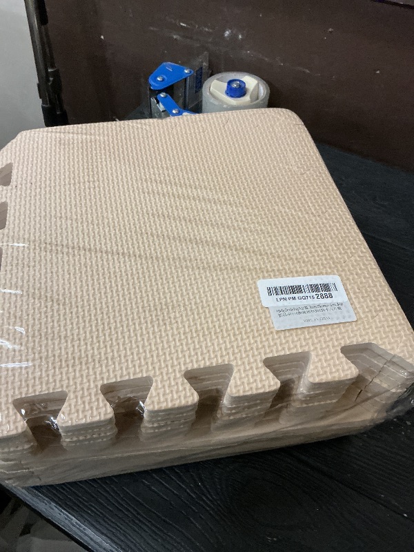 Photo 1 of Puzzle Play Mat 16 Tiles with 32 Border Pieces, Interlocking Stitching Mat with Border for Living Room Playroom Gym, 11.8 x 11.8 Inch Beige