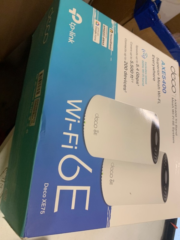 Photo 1 of TP-Link Deco XE75 AXE5400 Tri-Band WiFi 6E Mesh System - Covers up to 5500 Sq.Ft, Replaces WiFi Router and Extender, AI-Driven Mesh, 6GHz Band, 2-Pack