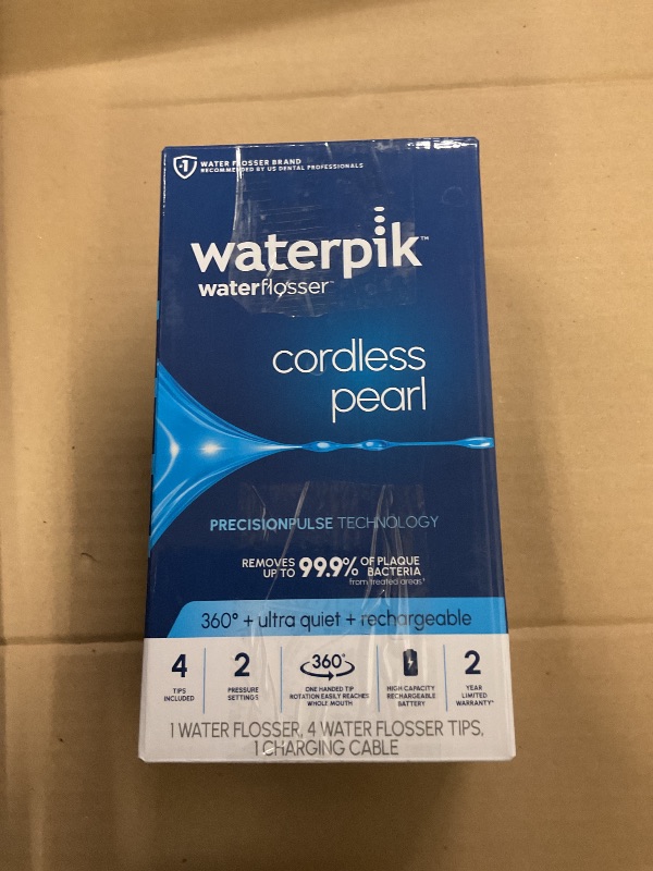 Photo 1 of Waterpik Cordless Pearl Rechargeable Portable Water Flosser for Teeth, Gums, Braces Care and Travel, Extra Quiet, 4 Flossing Tips - ADA Accepted, WF-13 White, Amazon Exclusive