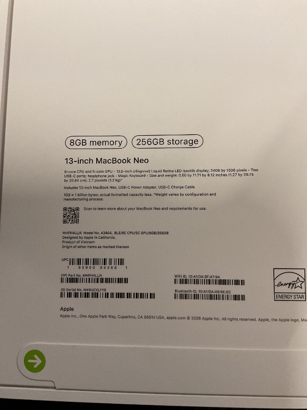 Photo 1 of FACTORY SEALED—- Apple 2026 MacBook Neo 13-inch Laptop with A18 Pro chip: Built for AI and Apple Intelligence, Liquid Retina Display, 8GB Unified Memory, 256GB SSD Storage, 1080p FaceTime HD Camera; Blush