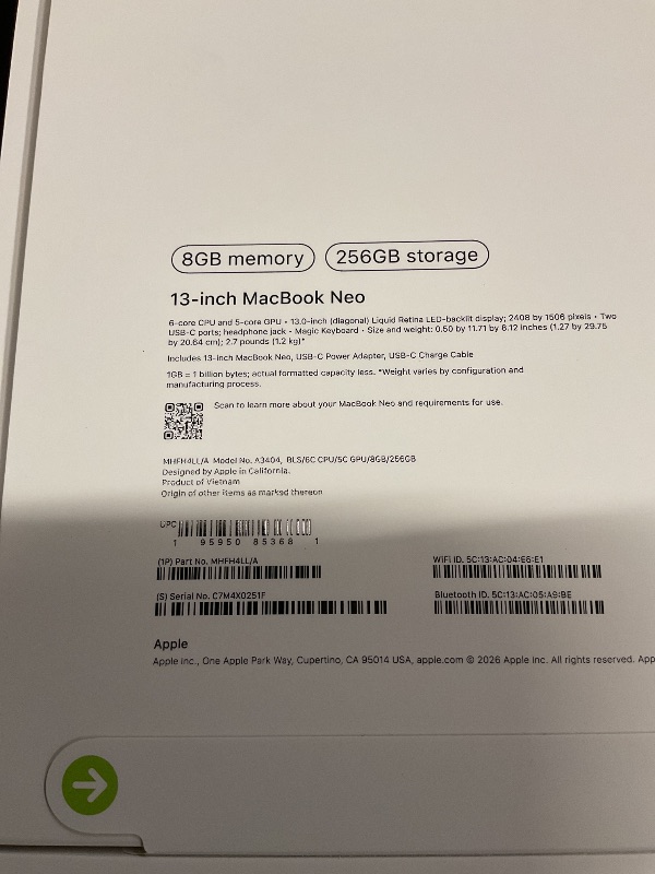 Photo 1 of FACTORY SEALED—- Apple 2026 MacBook Neo 13-inch Laptop with A18 Pro chip: Built for AI and Apple Intelligence, Liquid Retina Display, 8GB Unified Memory, 256GB SSD Storage, 1080p FaceTime HD Camera; Blush