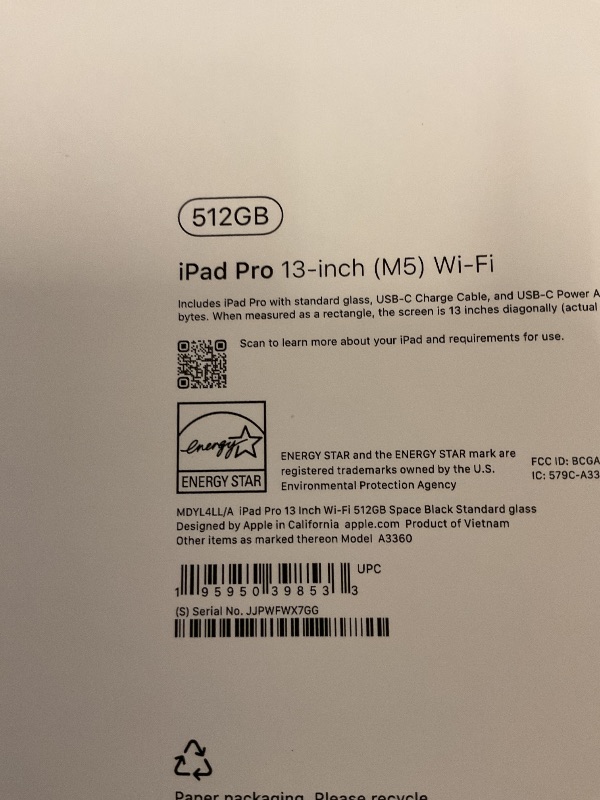 Photo 1 of FACTORY SEALED—- Apple iPad Pro 13-inch (M5): Ultra Retina XDR Display, 512GB, Landscape 12MP Front Camera/12MP Back Camera, LiDAR Scanner, Wi-Fi 7 with Apple N1, Face ID, All-Day Battery Life — Space Black
