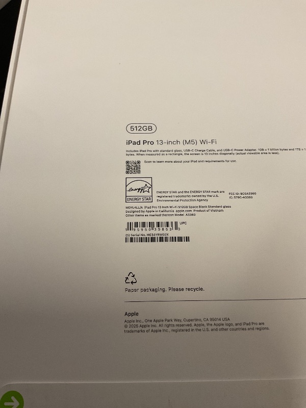 Photo 1 of FACTORY SEALED—- Apple iPad Pro 13-inch (M5): Ultra Retina XDR Display, 512GB, Landscape 12MP Front Camera/12MP Back Camera, LiDAR Scanner, Wi-Fi 7 with Apple N1, Face ID, All-Day Battery Life — Space Black