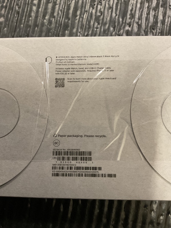 Photo 1 of FACTORY SEALED— Apple Watch Ultra 3 [GPS + Cellular 49mm] Running & Multisport Smartwatch w/Rugged Titanium Case w/Black Alpine Loop - M. Satellite Communications, Advanced Health & Fitness Tracking