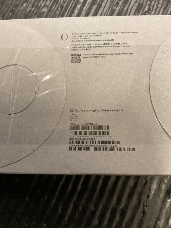 Photo 1 of Apple Watch Ultra 3 [GPS + Cellular 49mm] Running & Multisport Smartwatch w/Rugged Titanium Case w/Black Ocean Band. Satellite Communications, Advanced Health & Fitness Tracking