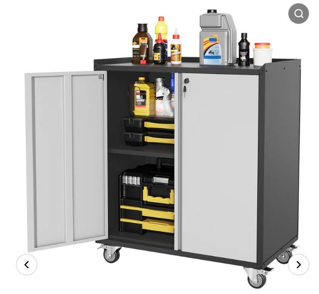 Photo 1 of Garvee Locking Metal Cabinet with Door, 35.43"H Rolling Garage Storage Cabinet with Shelves, Small Tool Cabinet On Wheels for Garage, Home, Office (FACTORY SEALED) 
