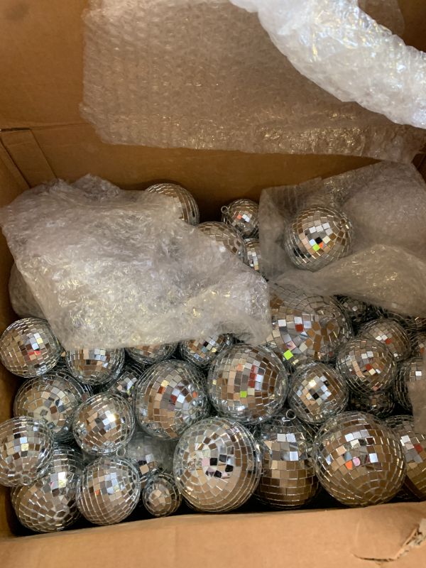 Photo 1 of Hoolerry 200 Pcs Mini Mirror Disco Ball Ornaments Mardi Gras Small Silver Hanging Decorations Reflective Tiny Balls Bulk for 70s 80s 90s Disco Party, Birthday(6'', 4'', 3'', 2.4'', 1.6'', 0.8'')