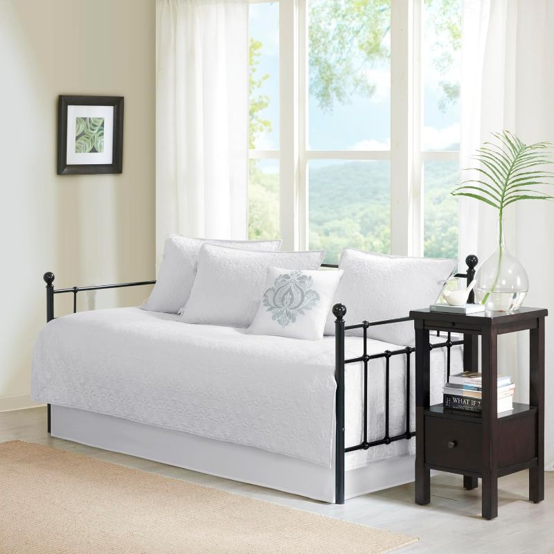 Photo 1 of Madison Park Classic Cottage Cotton Daybed Cover Set, 6PC, 39"x75" | Double-Sided Stitching Design, All Season Bedding with Shams, Bed Skirt, Decorative Pillows, Reversible, White