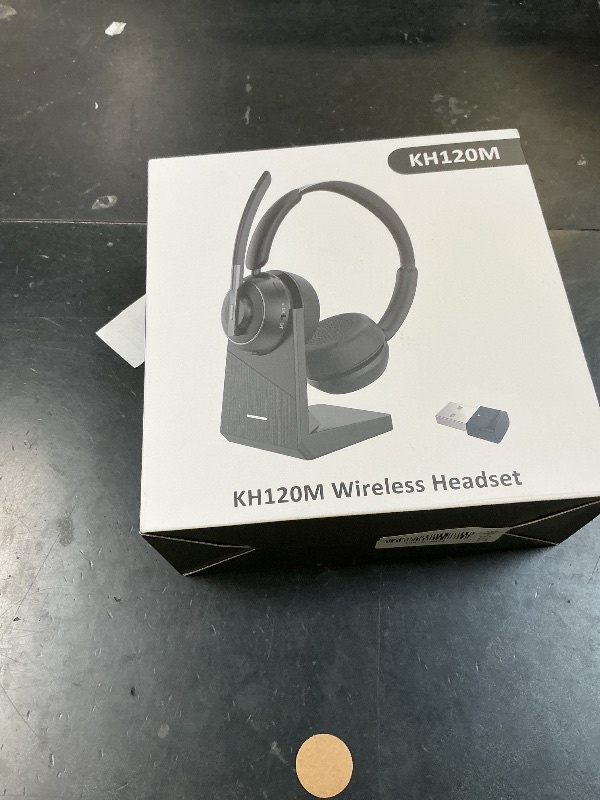 Photo 1 of PrancyBt Upgraded Wireless Headset with Mic for Work, Bluetooth Headset with Noise Canceling Microphone with Dongle, Charging Base & Mic Mute, Wireless Headphones for Work from Home/PC/Computer
