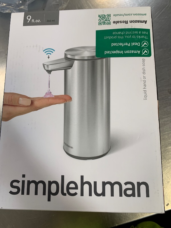 Photo 1 of simplehuman Liquid Sensor Pump, 9 oz Automatic Soap Dispenser for Kitchen and Bathroom, Touchless Motion Sensor, Variable Dispense, Rechargeable, No-Drip Spout, High-Grade Brushed Stainless Steel
