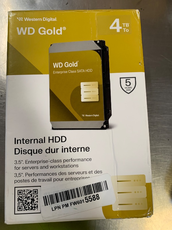 Photo 1 of Western Digital 4TB WD Gold Enterprise Class Internal Hard Drive - 7200 RPM Class, SATA 6 Gb/s, 256 MB Cache, 3.5" - WD4004FRYZ