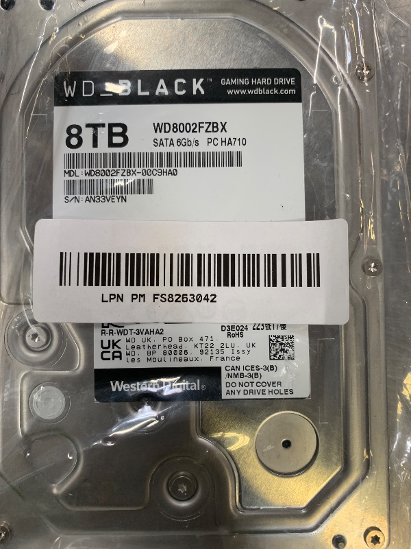 Photo 1 of WD Western Digital 8TB WD_Black Performance Internal Hard Drive HDD - 7200 RPM, SATA 6 Gb/s, 256 MB Cache, 3.5" - WD8002FZBX