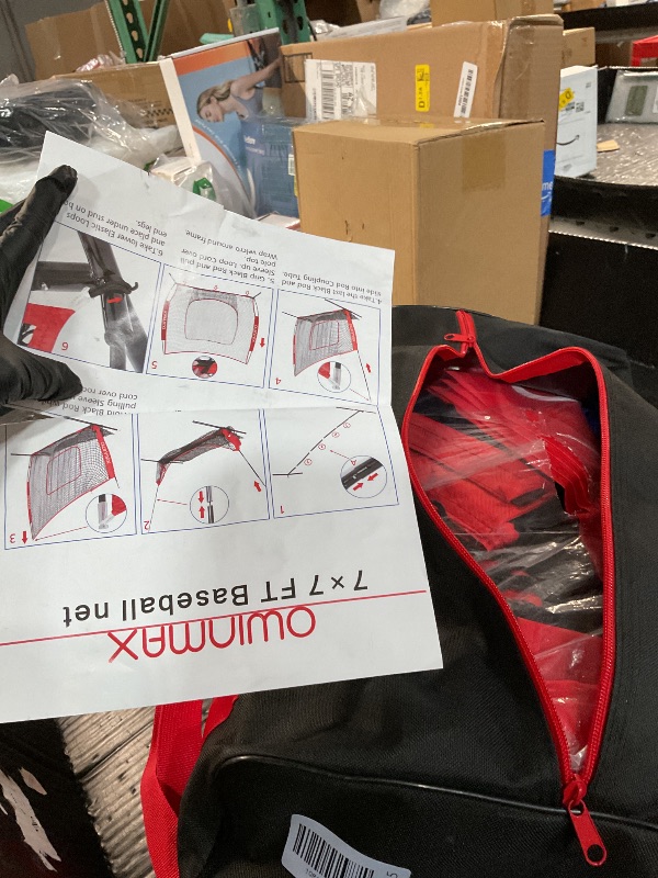 Photo 1 of ****2 POLES DAMAGED, PARTS ONLY **** OwinMax 7x7 ft Baseball Softball Practice Net with The Detachable Bow Frame for Batting, Hitting, Pitching, Portable Baseball Practice Net with Carry Bag, Great for All Levels