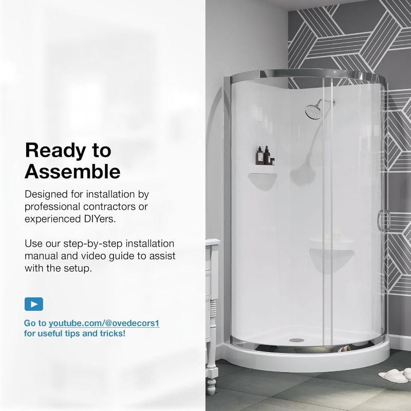 Photo 1 of ***STOCK PHOTO FOR REFERENCE ONLY***OVE Decors Breeze 34 in. Corner Shower Frosted Sliding Door, With Base and Walls in Chrome Finish