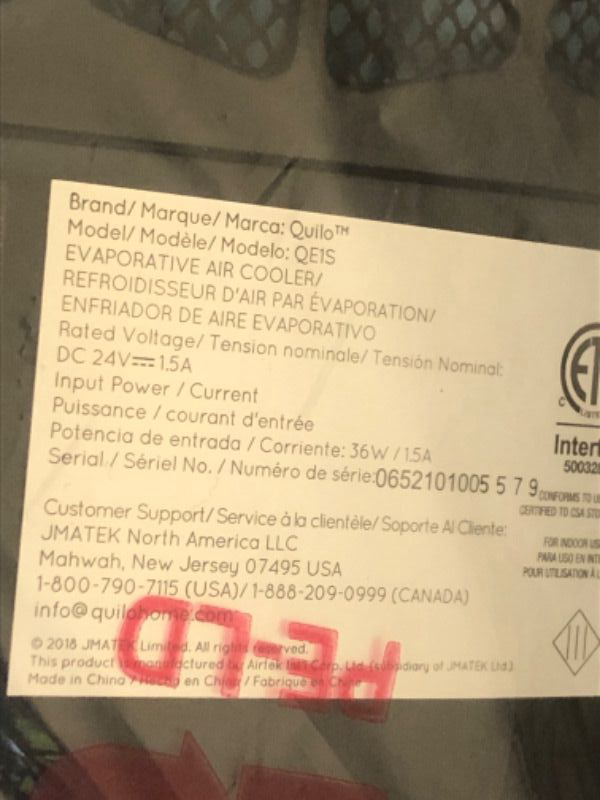 Photo 1 of ***FACTORY SEALED - OPENED FOR INSPECTION***Quilo 3in1 Quiet Energy Efficient Portable Tower Fan with Evaporative Cooler & Humidifier, QE1SKS