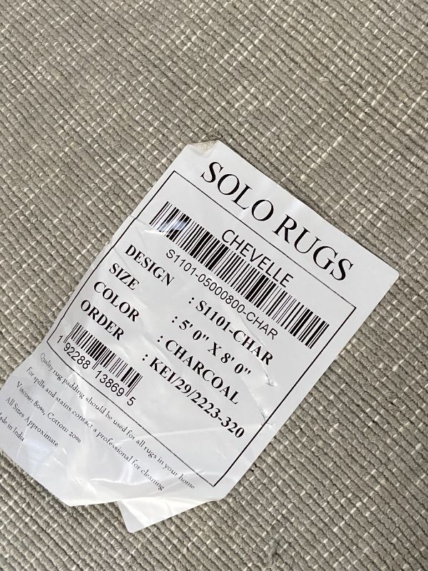 Photo 1 of ***DAMAGED -SLIGHT STAIN -CLEANING NEEDED -SELLING AS IS *** Solo Rugs Chevelle Contemporary Modern Hand Loomed Area Rug, Charcoal, 5' x 8'