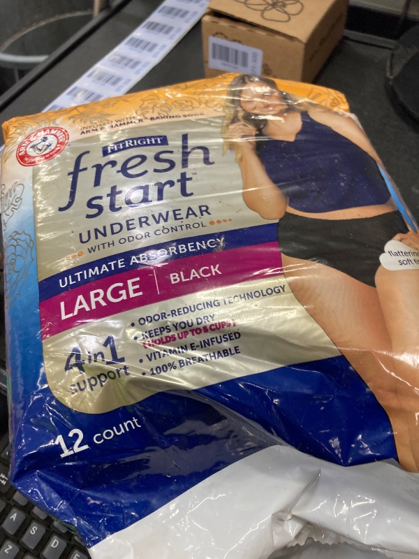 Photo 1 of **MISSING PARTS**FitRight Fresh Start Incontinence Underwear for Women Ultimate Absorbency Large Black 12 Ct