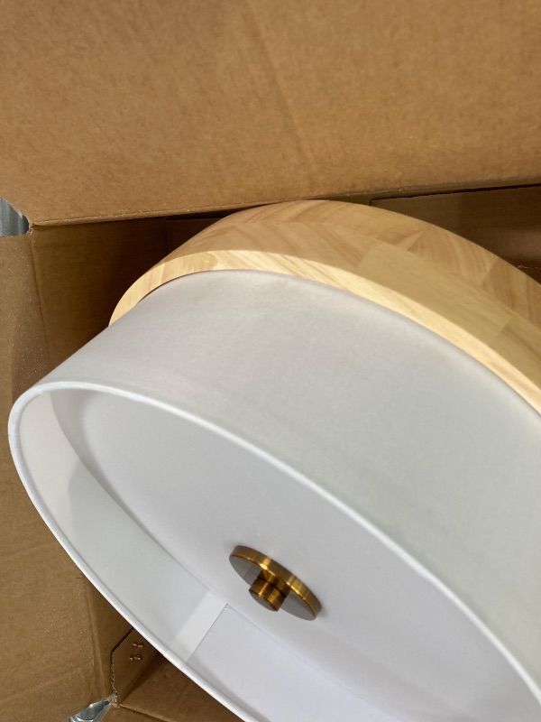 Photo 1 of **PARTS ONLY***Bargeni Semi Flush Mount Ceiling Light Fixture,13 Inch Gold Light Fixtures Ceiling Mount, Natural Wood Trim with Cream White Fabric Shade, Modern Flush Mount Light Fixture for Bedroom,Hallway,Kitchen