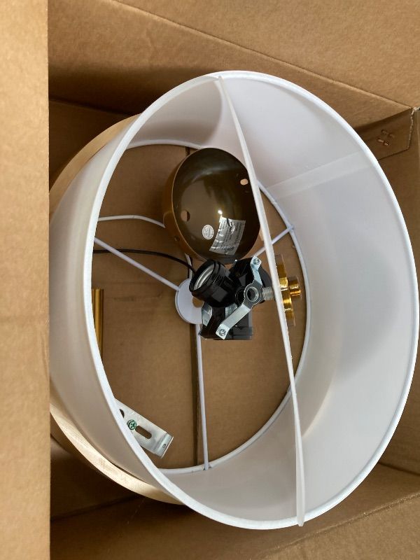 Photo 1 of **PARTS ONLY***Bargeni Semi Flush Mount Ceiling Light Fixture,13 Inch Gold Light Fixtures Ceiling Mount, Natural Wood Trim with Cream White Fabric Shade, Modern Flush Mount Light Fixture for Bedroom,Hallway,Kitchen