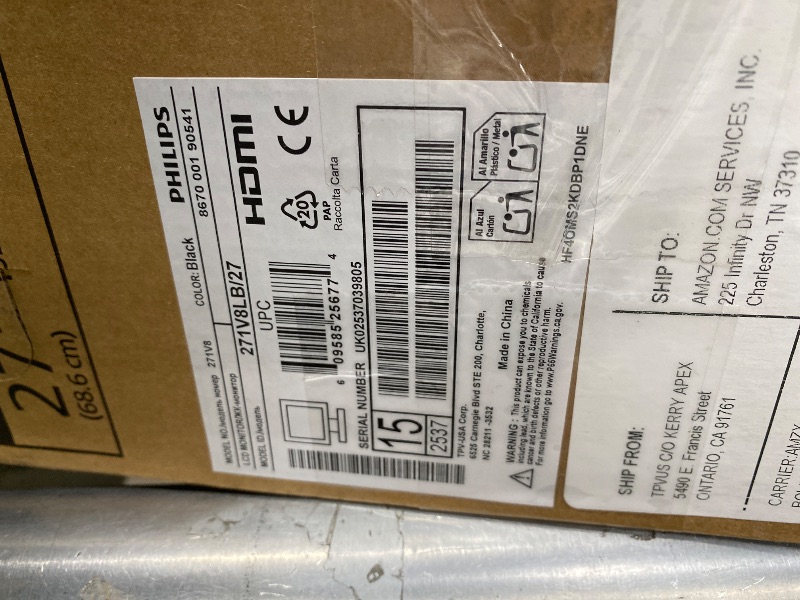 Photo 1 of *** NO RETURN - NO REFOUND***Philips 271V8LB 27" Framless Full HD (1920 x 1080) 100Hz Monitor, VESA, HDMI x 1, VGA Port x1, Eye Care, 4 Year Advance Replacement Warranty