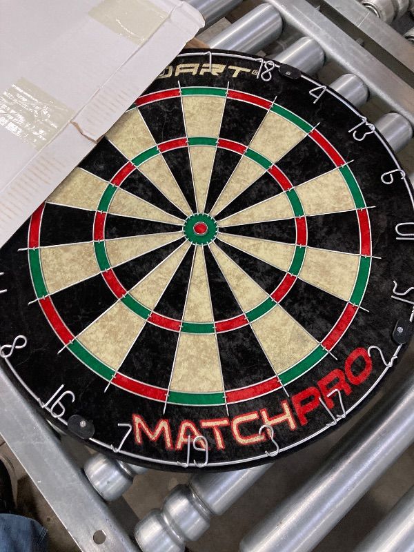 Photo 1 of ***DAMAGE -FRAME -SELLING AS IS *** Accudart Match Pro Dartboard Cabinet Set – Official 18” Sisal Board, Self?Healing Fibers, Modern Woodgrain Cabinet, Built?in Dart Holders, Auto LED Lighting – Includes Scoreboards & Steel?Tip Darts