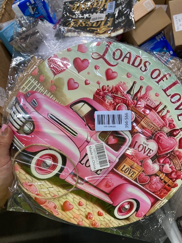 Photo 1 of 1 Pcs Valentines Wreath for Front Door Wooden Hanging Door Sign Welcome with Pink Love Heart Truck Design Romantic Porch Wreaths for Holiday Home Door Wall Farmhouse Decor Indoors Outdoors 12 Inch