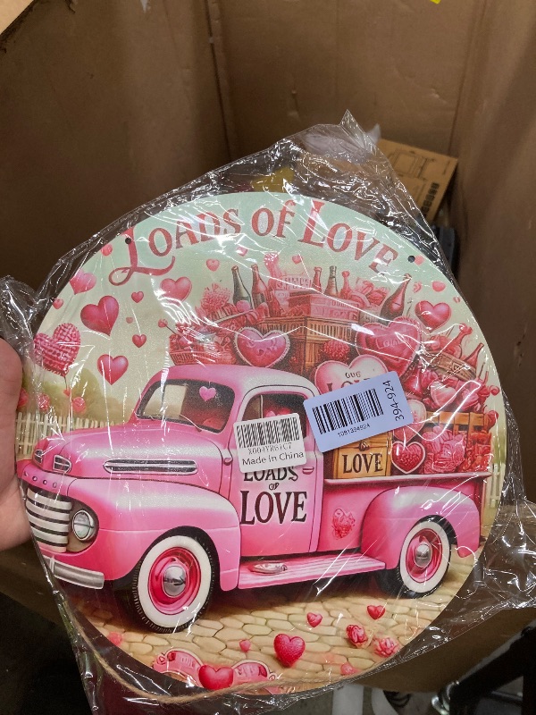 Photo 1 of 1 Pcs Valentines Wreath for Front Door Wooden Hanging Door Sign Welcome with Pink Love Heart Truck Design Romantic Porch Wreaths for Holiday Home Door Wall Farmhouse Decor Indoors Outdoors 12 Inch