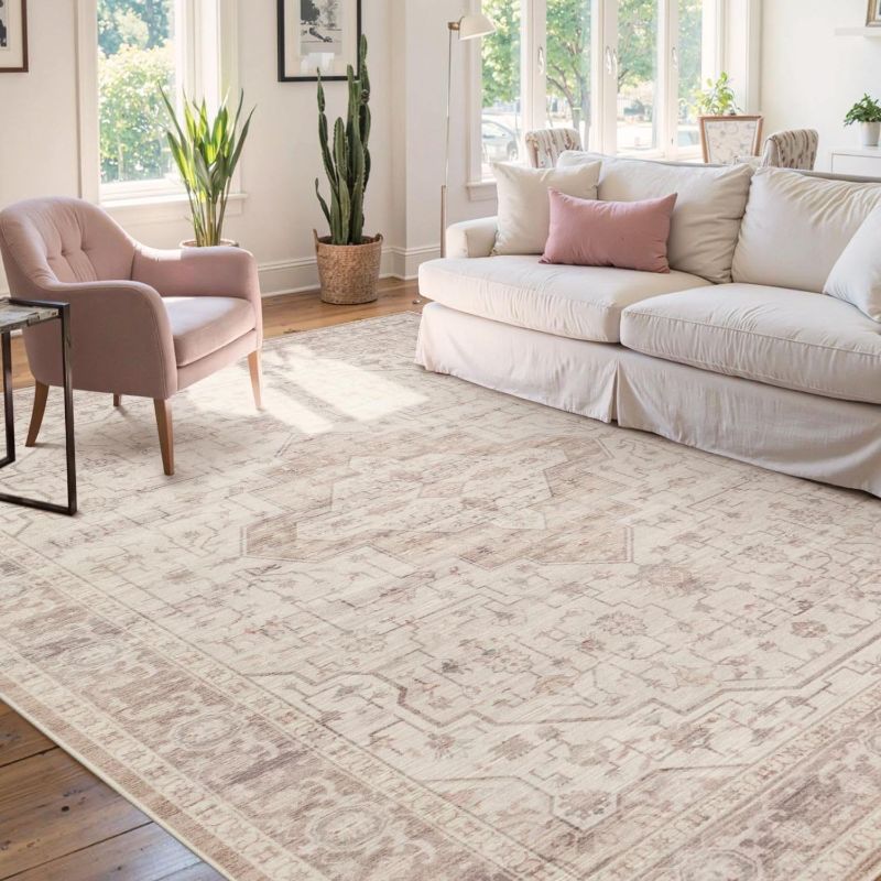 Photo 1 of Washable Area Rug for Living Room & Bedroom, Rugs for Girls Women, Non Slip, Durable Low Pile Carpet, Vintage Carpets for Office, Dining Room, Kids Room and Farmhouse