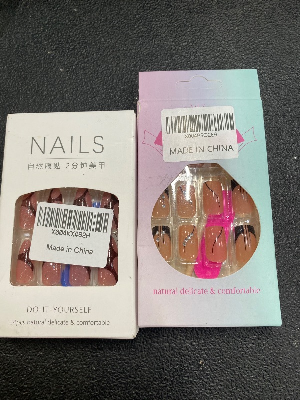 Photo 1 of **2 packs of nails, different designs**LINMEIZAI 24 Pcs Spring Press on Nails Short Almond,Pink Glitter Fake Nails Press ons Nail Tips Kit Glue on Nails Stick on Nails Acrylic False Nails with Irregular Pattern Nail Art Design for Women