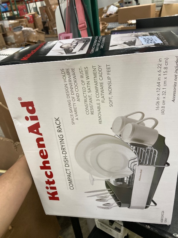 Photo 1 of **MISSING PARTS/STRAINER ONLY***KitchenAid Compact, Space Saving Rust Resistant Dish Rack, with Angled Self Draining Drain Board and Removable Flatware Caddy, 16.06-Inch, Gray