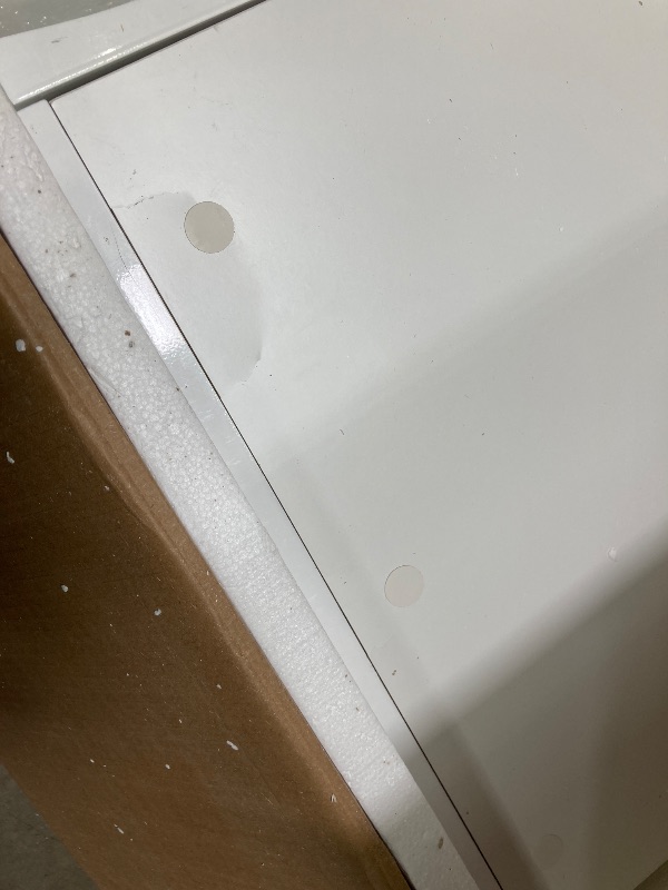 Photo 1 of *Cracked* Woodbridge 48"x22" Wall Mounted Vanity with Double Ceramic Undermount Sinks,White Engineered Stone Top,Floating Design with 3D Wave Pattern Doors and Glossy White Finish — Modern, Space-Saving Design