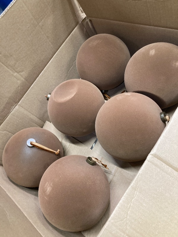 Photo 1 of *Two ornaments are dented* Weysat 6 Pcs 8 Inch Extra Large Velvet Christmas Ball Ornaments Set Flocked Holiday Ornaments Giant Velvet Xmas Balls for Christmas Tree Festive Indoor Display Holiday Party (Cocoa Brown)