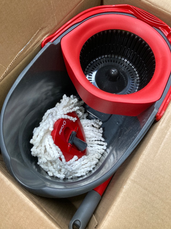 Photo 1 of *Dirty* O-Cedar EasyWring Microfiber Spin Mop, Bucket Floor Cleaning System, Red, Gray, Standard
