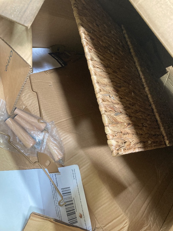 Photo 1 of *Scratches* SONGMICS Laundry Hamper 3 Sections, 47.5 Gal. (180 L) Handwoven Water Hyacinth Wicker Laundry Basket with Lid, Natural Material, Removable Machine Washable Liners, Handles, Natural ULCB203Y01
