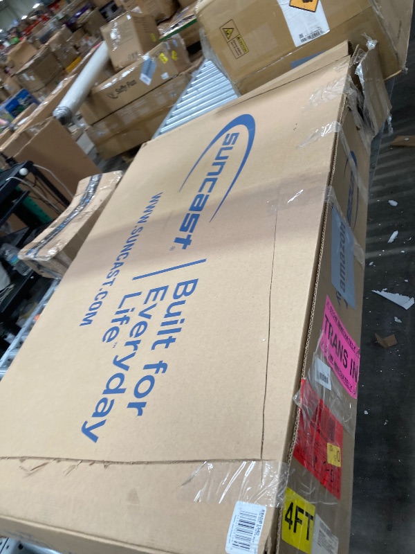 Photo 1 of **It was not tested because the connector is different from those on the other air conditioners***Suncast 134-Gal. Resin Extra-Large Outdoor Patio Deck Box with Pad-Lockable Lid, Modern Outdoor Patio Bench/Storage Box for Cushions, Garden Tools, and More,