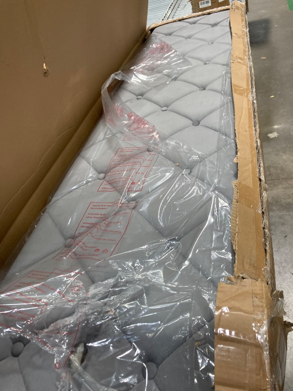 Photo 1 of ***It is used, it is missing a part, and it is unknown whether it functions 100%.****CXVX Queen Size Bed Frame with Diamond Tufted Headboard, Linen Upholstered Platform Bed and Wooden Slat Support, Noise-Free, No Box Spring Needed, Easy Assembly, Dark Gre