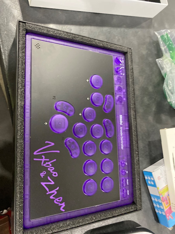 Photo 1 of 8BitDo All-Button Arcade Controller for Switch & Windows – 3 Connection Modes, Low-profile Linear Switches, 4 Programmable Buttons, Hot-swappable PCB - Transparent Purple Signature Edition