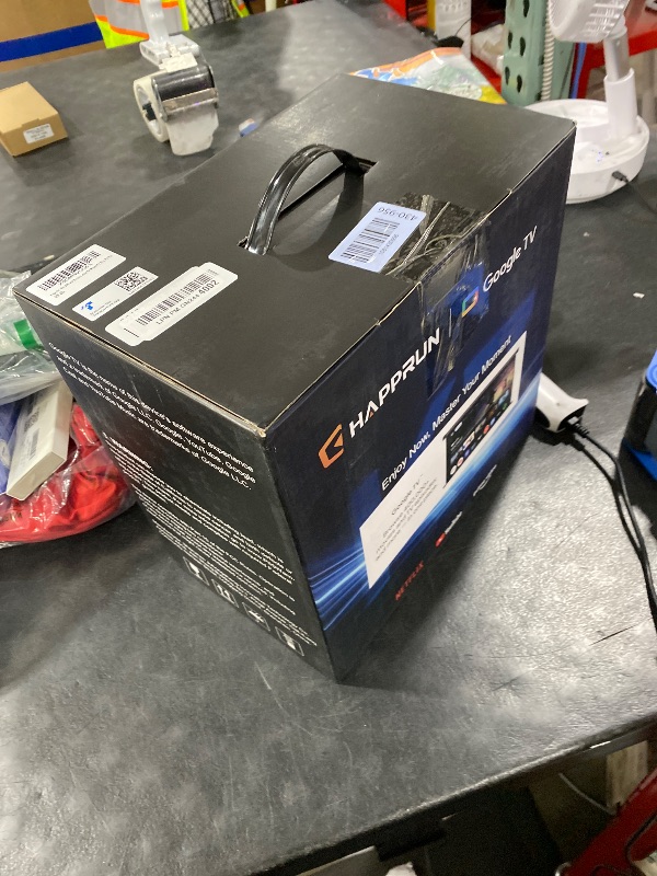 Photo 1 of 2000 ANSI Official Licensed Google TV Outdoor Projector 4K Decoding, Smart Projector with Wifi and Bluetooth, Auto Focus, Dolby Sound, Built-in Apps, HAPPRUN Indoor Home Theater with 270° Stand