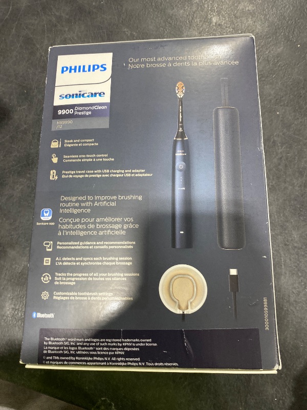 Photo 1 of Philips Sonicare DiamondClean 9900 Prestige Electric Toothbrush - with SenseIQ Technology and Advanced AI App, 5 Brushing Modes, 3 Intensity Levels, Charging Travel Case,Midnight Blue, Model HX9990/12