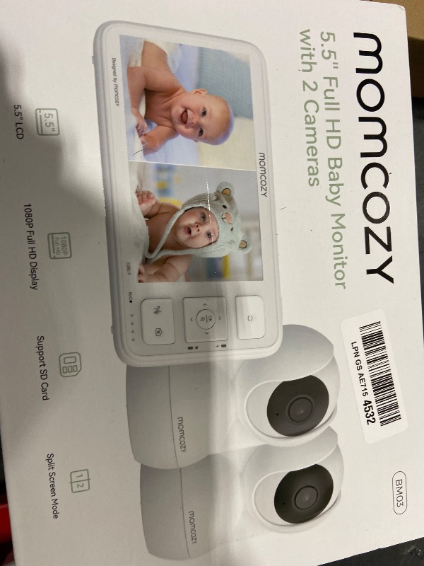 Photo 1 of Momcozy Baby Monitor with 2 Cameras 5.5" 1080P Full HD Split Screen Video Baby Monitor with Camera and Audio, No WiFi 5800mAh Battery, ECO, VOX, Clear Night Vision 1640ft Range (SD Card not Included)